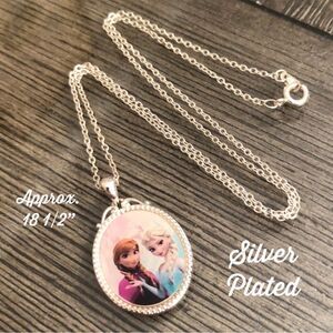 Disney Womens Frozen II Necklace - Silver Plated Frozen Necklace w/ Elsa & Anna